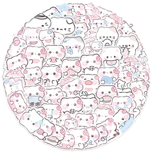 Set di adesivi con gatti carini in rosa e bianco per decorare chitarre e computer portatili