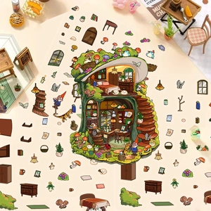 Kit autocollants 3D maison champignon pour paysage miniature et décoration de journal