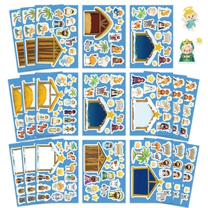 DIY Nativity Scene sticker set for kids with colorful cartoon religious characters