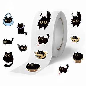 500-count black cat cartoon decorative sticker roll for scrapbooking and envelopes