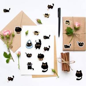 Variety of cute black cat stickers for planners and gift packaging decoration