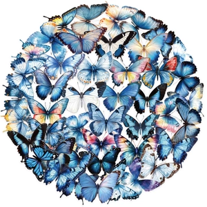Lot de 50 autocollants papillons vintage dans une composition circulaire bleue élégante