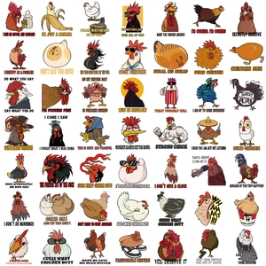 Set of 50 waterproof cartoon hen stickers with humorous quotes for guitar and laptop