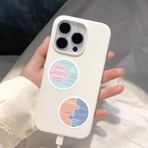 Nahaufnahme der weißen iPhone-Hülle mit Circle of Control Psychologie-Stickern