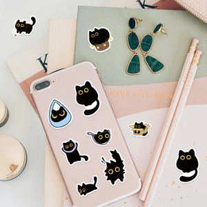 500pcs black cat cartoon stickers roll for journals and phone cases decoration