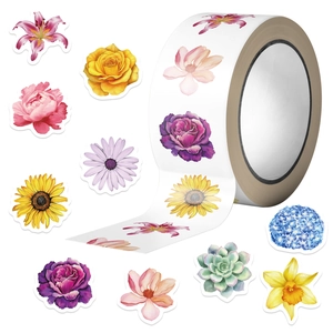 Rotolo da 500 adesivi floreali ad acquerello con girasoli e rose per scrapbooking