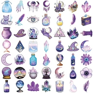 50 transparante magische heks PET stickers voor journals en laptops met kristalontwerpen
