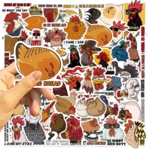 Close-up of waterproof cartoon chicken stickers for guitars and laptops diy decor