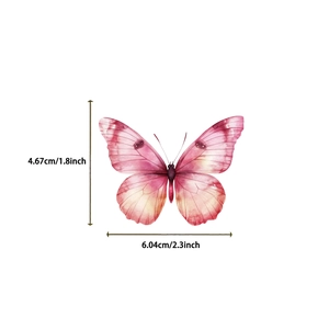 Tableau des tailles détaillé pour autocollant papillon aquarelle rose avec mesures