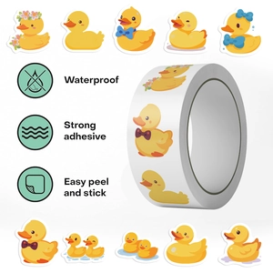 Waterproof cartoon yellow duck roll stickers with easy peel and stick adhesive