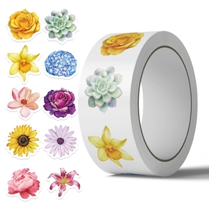 Rotolo di 500 adesivi floreali ad acquerello per scrapbooking con 10 disegni diversi