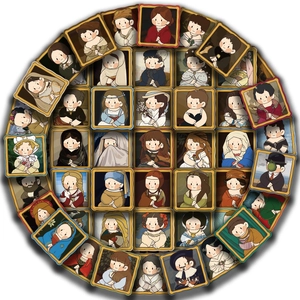 Collection de stickers de peintures célèbres en dessin animé avec Mona Lisa et la Jeune Fille