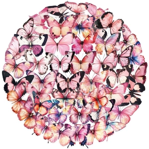 Détail de l'assortiment de stickers papillons roses vintage pour scrapbooking et déco