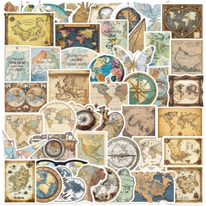 Vintage World Map Stickers Journaling Scrapbooking Retro Aesthetic Waterproof Vinyl Decal Laptop Luggage DIY Decoration