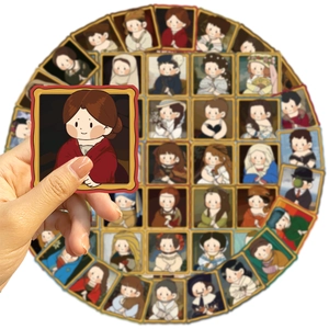 Gros plan d'autocollants PVC imperméables avec portraits d'art classique style chibi