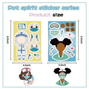 Size chart detail of 6.3x4.3 inch cartoon nurse DIY stickers for children creativity