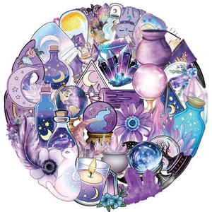 50pcs Magic Witch PET stickers set with crystal and potion bottle designs for scrapbooking