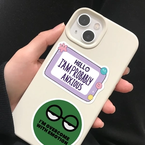 Funny meme stickers for phone case featuring anxious and emotional purple and green designs