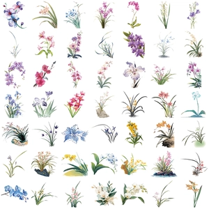 50 pieces of transparent floral orchid PET stickers for DIY scrapbooking and guitar decor