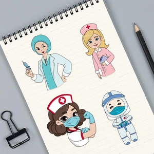 DIY cartoon medical nurse and doctor stickers set for laptop and stationery decor