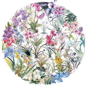 50 pieces of waterproof transparent PET floral orchid stickers for journal decoration