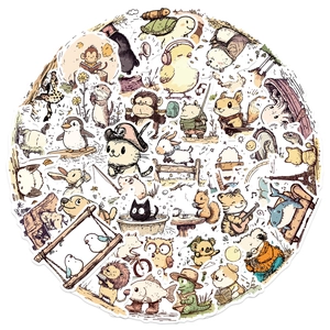 Collection d'autocollants animaux de dessin animé dessinés à la main pour décor