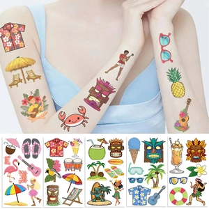 Tatouages temporaires Luau Hawaïens étanches avec motifs flamants roses et ananas