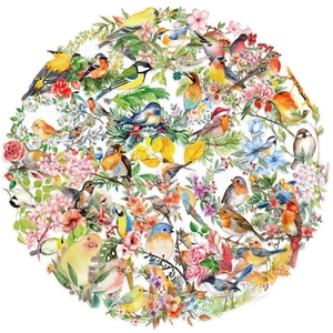 Composición redonda de pegatinas de pájaros de PET transparente con motivos florales