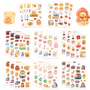 Cute cartoon bear stickers set for DIY scrapbooking and journal decoration on white background