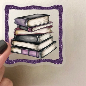 Paarse glitter frame stickers met vintage boekillustraties voor scrapbooking
