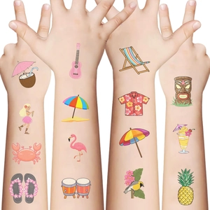 Tatouages temporaires Hawaii imperméables avec flamants roses et motifs de plage d'été
