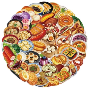 50 pieces of waterproof transparent PET Chinese food stickers for scrapbooking and laptops