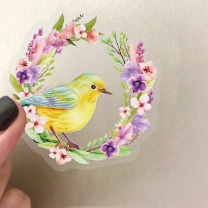 Pegatinas transparentes de pájaros en PET con corona de flores para álbumes de recortes