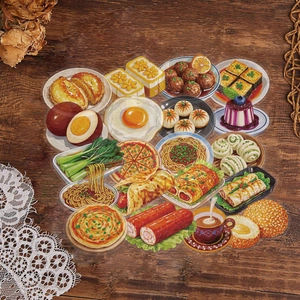 50pcs waterproof PET food stickers with ramen and pizza for journals and laptops