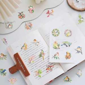 50 pegatinas de aves en acuarela PET para scrapbooking DIY y decoración de laptops