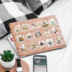 50 autocollants animaux mignons imperméables sur ordinateur en bois pour déco DIY