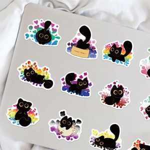 50 adesivi per gatti neri impermeabili con accenti arcobaleno sul laptop