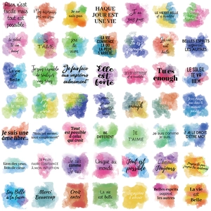 Set of 50 watercolor French motivational graffiti stickers for guitar and laptop