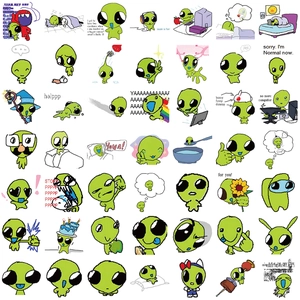 Set of 52 green TBH creature stickers in various cute poses for laptop and luggage decor