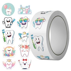 Rolle mit 500 Cartoon-Zahnaufklebern mit niedlichen Zahnmotiven für Dekoration
