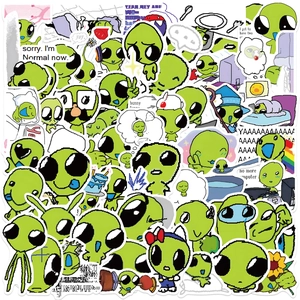 Cartoon Green Alien Waterproof PVC Stickers TBH Creature Quirky Graffiti Decals For Laptop Suitcase iPad DIY Decorative Stickers