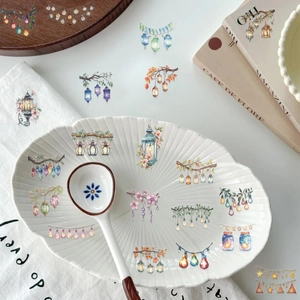 50pcs vintage watercolor PET stickers featuring cozy lamps, lanterns, and floral motifs
