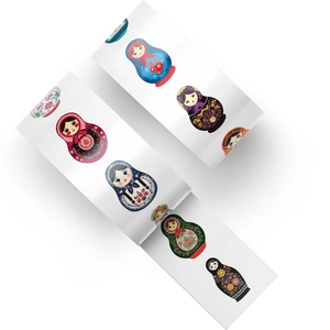 Detailed view of Russian nesting doll washi tape rolls with vibrant folk art patterns