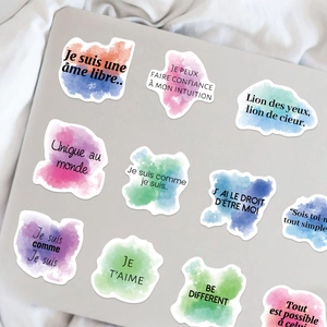 50pcs watercolor inspirational French graffiti stickers on laptop surface for DIY decoration