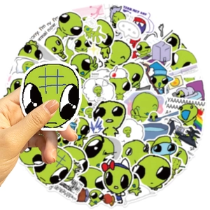 52-piece green alien cartoon stickers set for DIY laptop and suitcase decoration