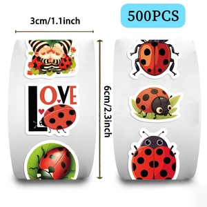 Roll of 500 cartoon ladybug decorative stickers with 1.1-inch width for DIY scrapbooking