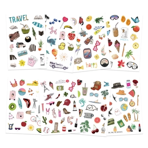 8 sheets of fresh ins style collage stickers with hand-drawn travel and summer illustrations
