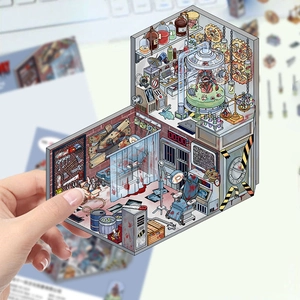 Detailed close-up of DIY 3D horror laboratory miniature model with creepy surgical tools