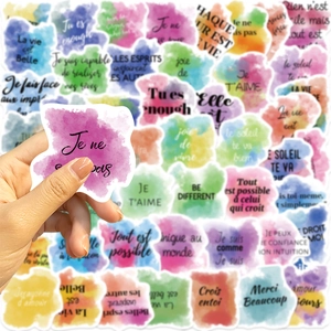 50pcs watercolor French inspirational stickers for laptop guitar and luggage decoration