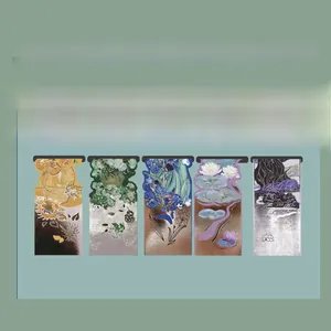 Detailed set of five magnetic bookmarks featuring classic floral oil painting designs